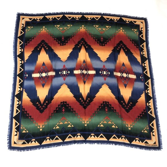Vintage Ralph Lauren Wool Aztec Southwest Native Print Square Scarf Japan - Picture 13 of 13